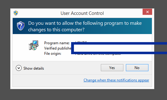 Screenshot where Zhongfu Information Inc. appears as the verified publisher in the UAC dialog
